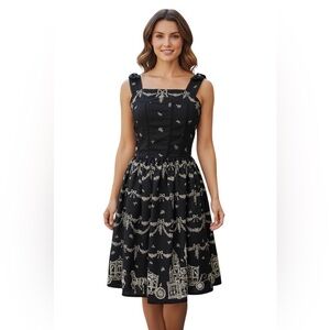 Innocent World Black Bow Print Dress Corset Style Lace-Up Back Japan